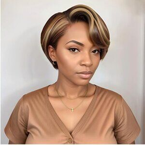 Ombre Brown Highlight Bob Wig Human Hair Glueless Body Wave Highlight Bob Wig